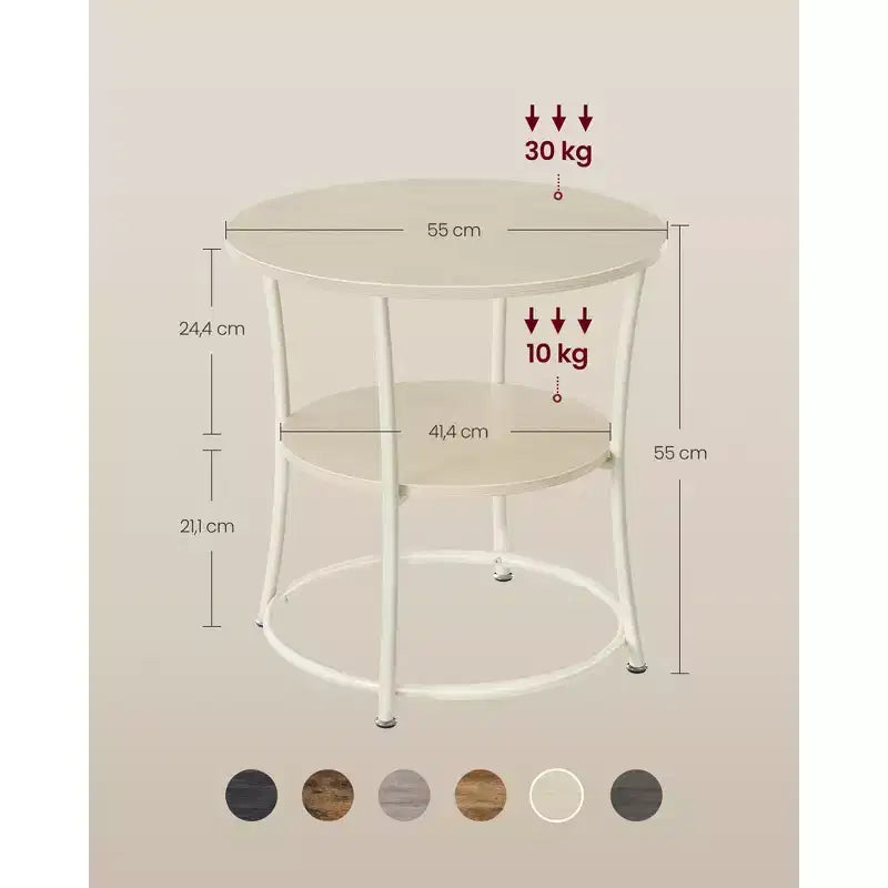 Round End Table with 2 Shelves, Nightstand with Steel Frame for Small Spaces