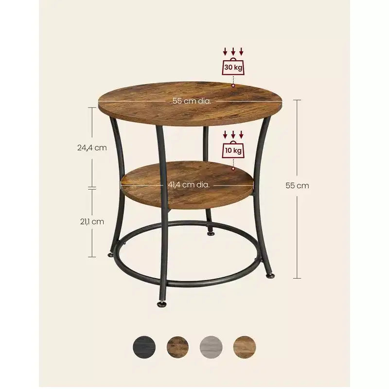 Round End Table with 2 Shelves, Nightstand with Steel Frame for Small Spaces