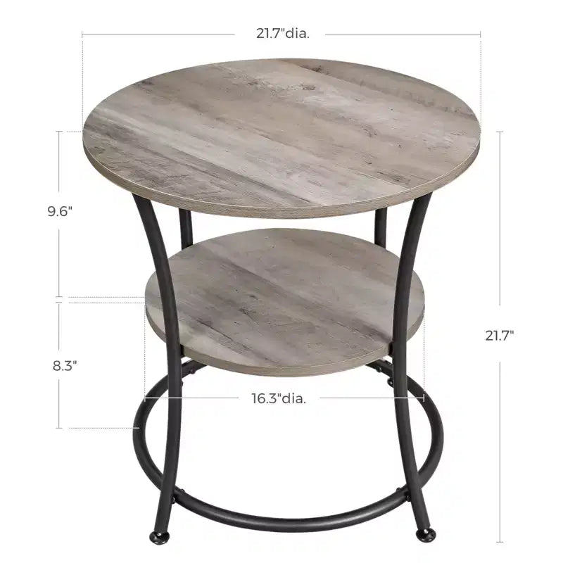Round End Table with 2 Shelves, Nightstand with Steel Frame for Small Spaces