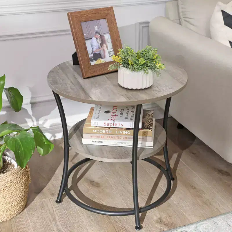 VASAGLE Side Table, Round End Table with 2 Shelves for Living Room, Bedroom, Nightstand with Steel Frame for Small Spaces