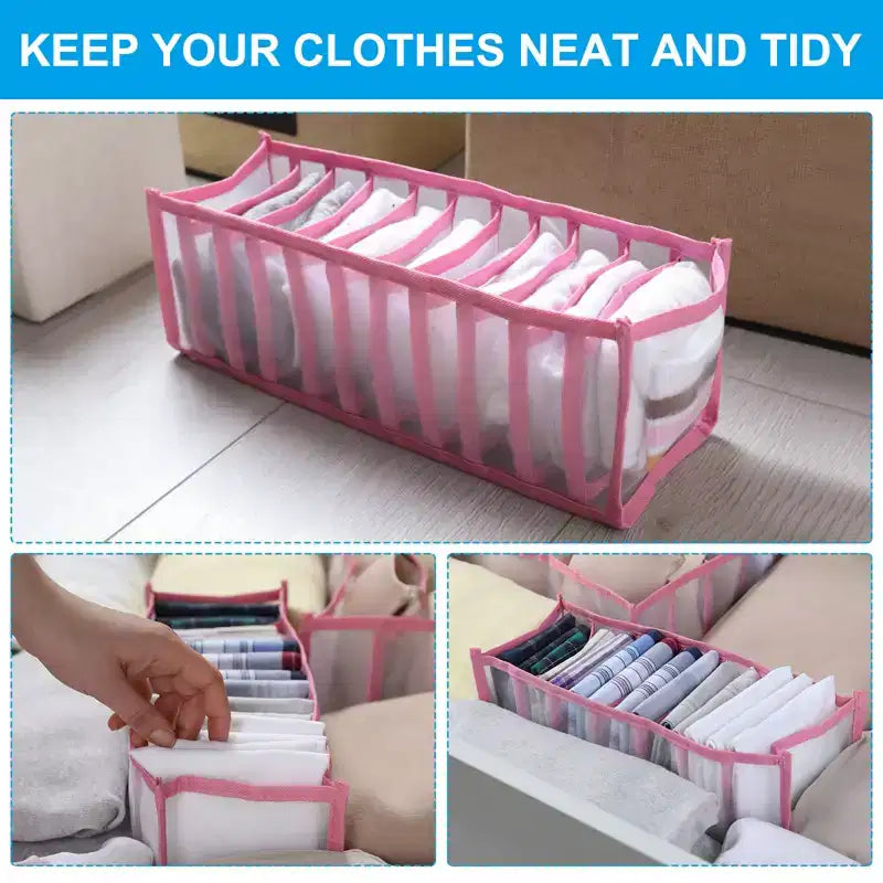 Mesh Nylon 7 Grids Washable Drawer Organizers for Clothing
