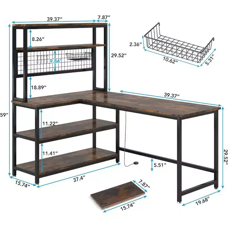 55.11" Large L-Shaped Computer Desk with Wireless Charging and 5 Storage Shelves