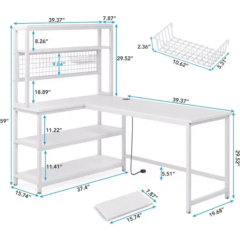 55.11" Large L-Shaped Computer Desk with Wireless Charging and 5 Storage Shelves