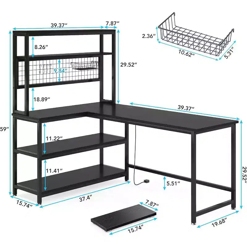 55.11" Large L-Shaped Computer Desk with Wireless Charging and 5 Storage Shelves