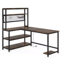 55.11" Large L-Shaped Computer Desk with Wireless Charging and 5 Storage Shelves
