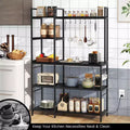 Bakers Rack 5-Tier Coffee Bar Table with 10 S-Shaped Hooks & Power Outlets Rustic Brown/Black