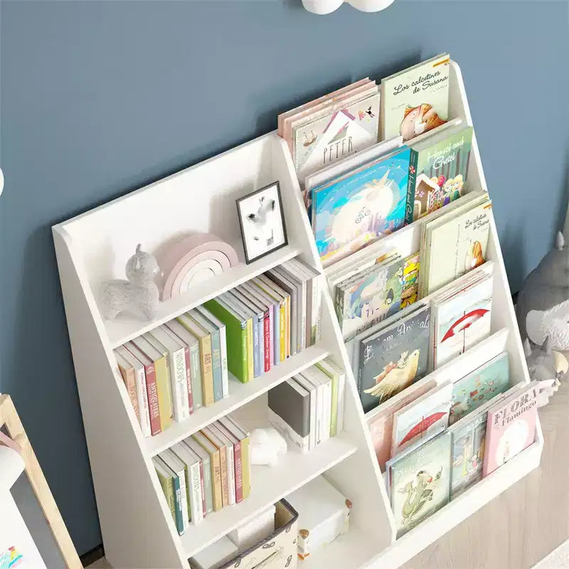 4-Tier Kids Wooden Bookshelf with Storage