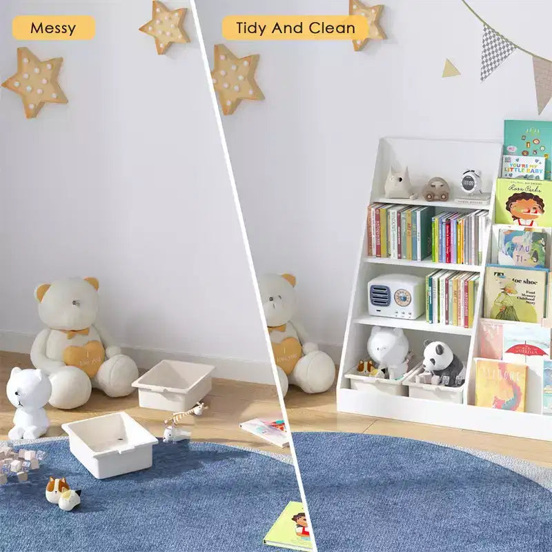 4-Tier Kids Wooden Bookshelf with Storage