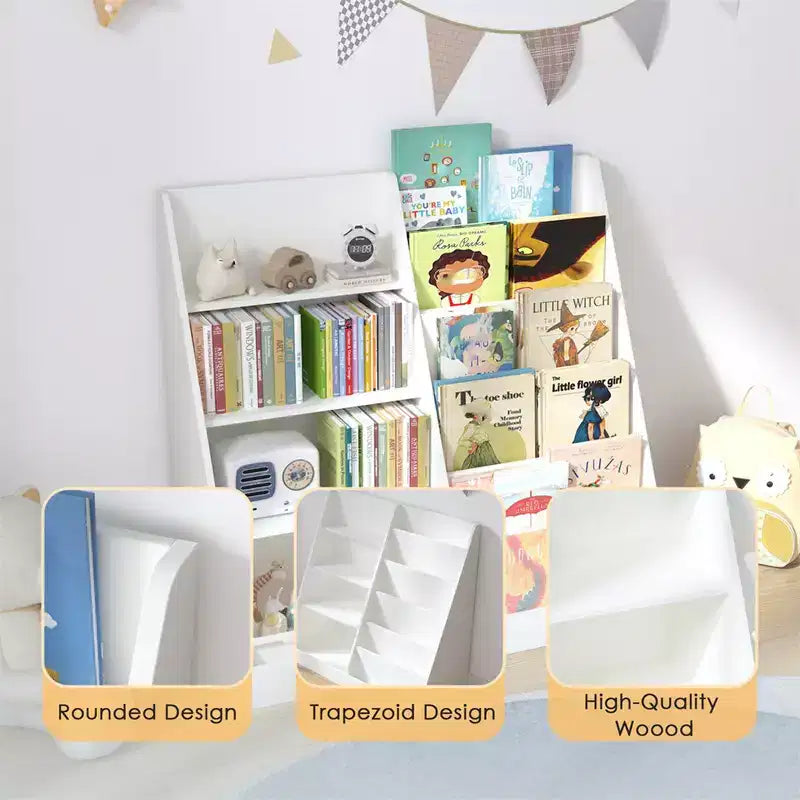 4-Tier Kids Wooden Bookshelf with Storage