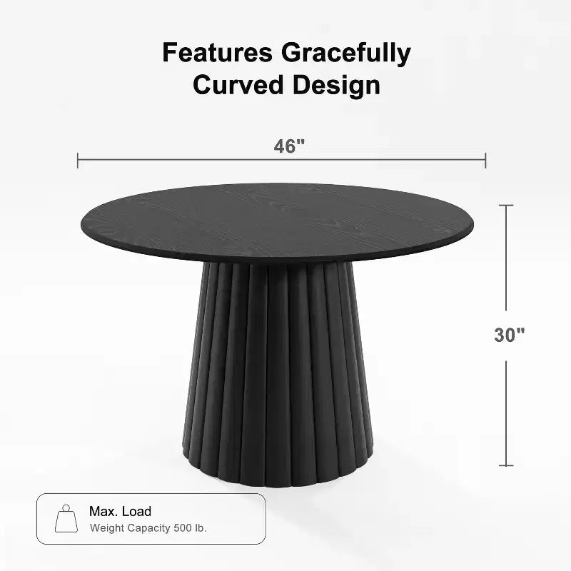 Black Wood Round Dining Table with Designer Base