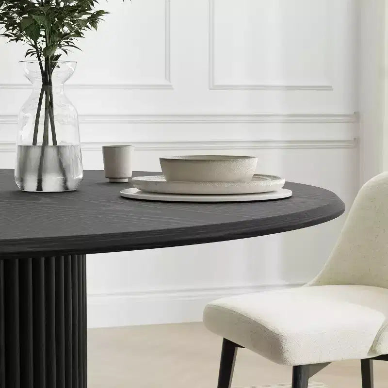 Black Wood Round Dining Table with Designer Base