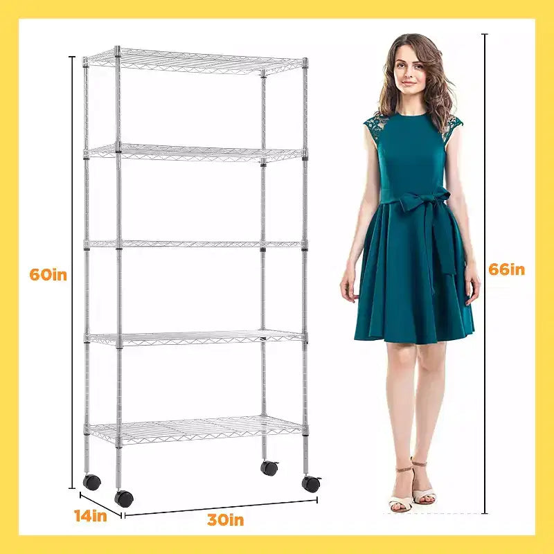 5 Tier Wire Rack with Casters - Heavy Duty Metal Storage Shelving Unit