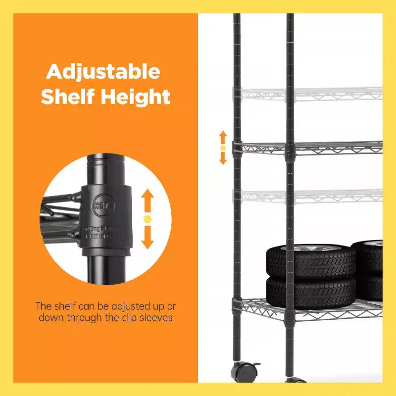 5 Tier Wire Rack with Casters - Heavy Duty Metal Storage Shelving Unit