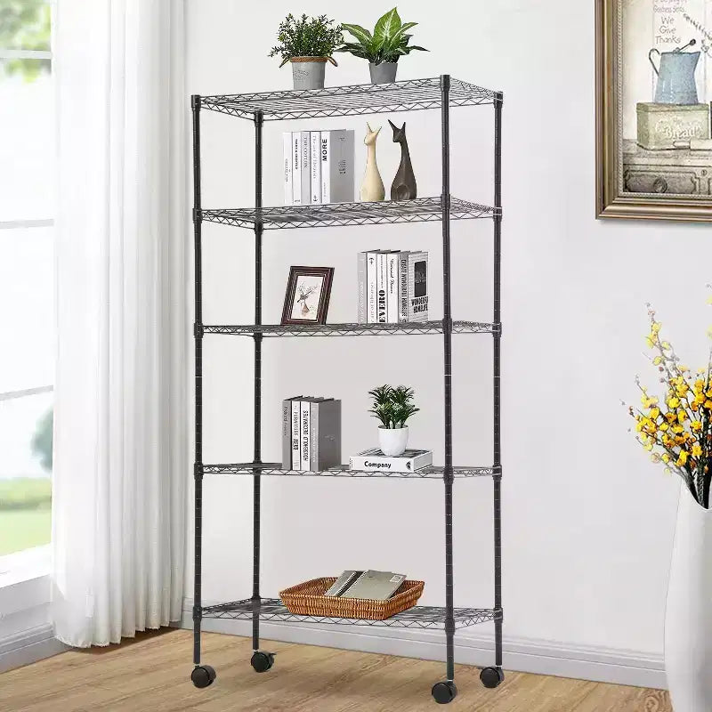 5 Tier Wire Rack with Casters - Heavy Duty Metal Storage Shelving Unit