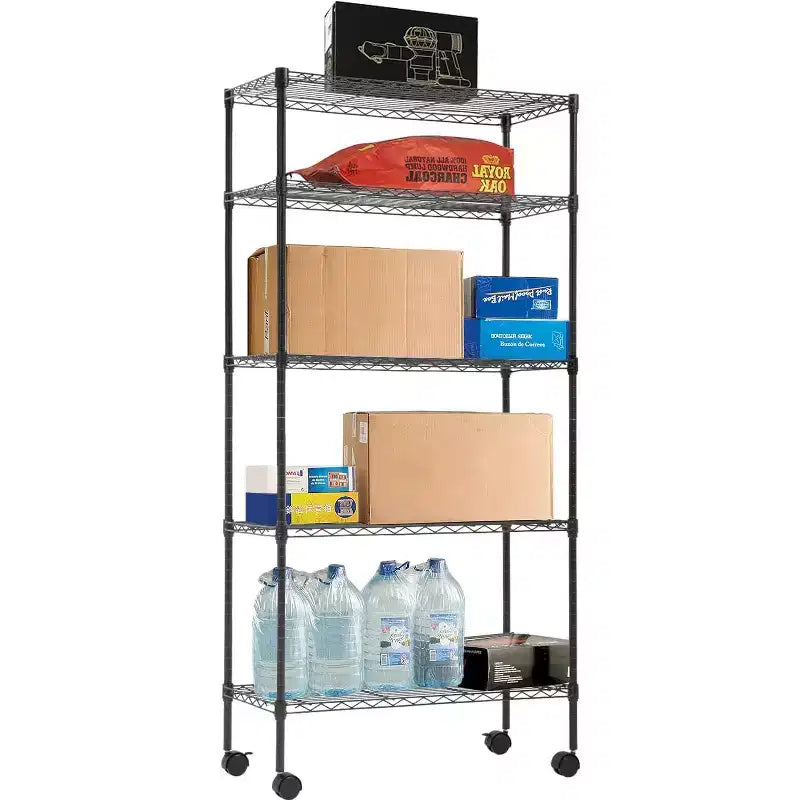 FDW 5 Tier Wire Rack With Casters Unit Heavy Duty Storage Rack Metal Rack Garage Organizer Wire Rack