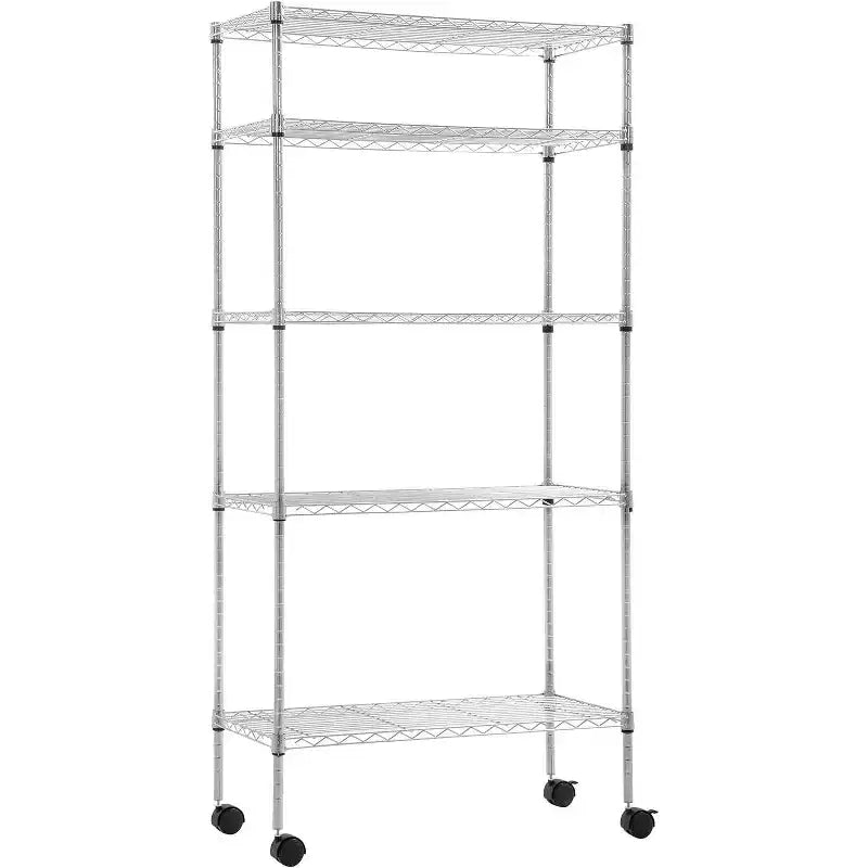 5 Tier Wire Rack with Casters - Heavy Duty Metal Storage Shelving Unit