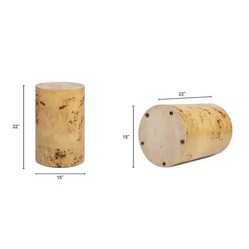 22" Accent Pillar Side Table - Warm Natural Brown Burl Wood