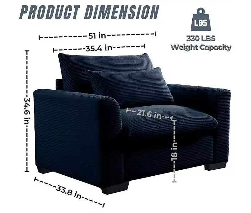 Corduroy 33.8" Deep Seat Single Sofa Accent Chair with Waist Pillow