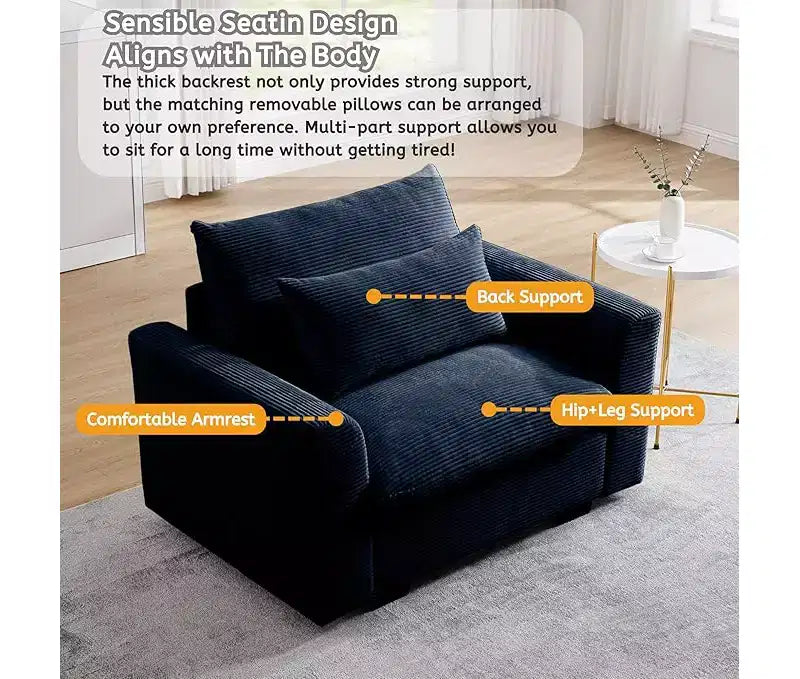 Corduroy 33.8" Deep Seat Single Sofa Accent Chair with Waist Pillow