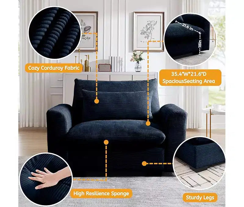 Corduroy 33.8" Deep Seat Single Sofa Accent Chair with Waist Pillow