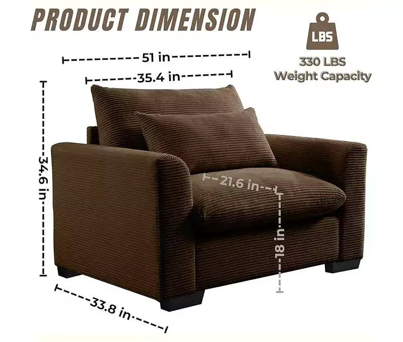 Corduroy 33.8" Deep Seat Single Sofa Accent Chair with Waist Pillow
