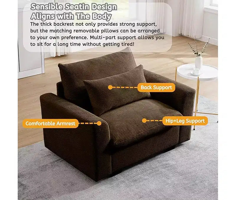 Corduroy 33.8" Deep Seat Single Sofa Accent Chair with Waist Pillow