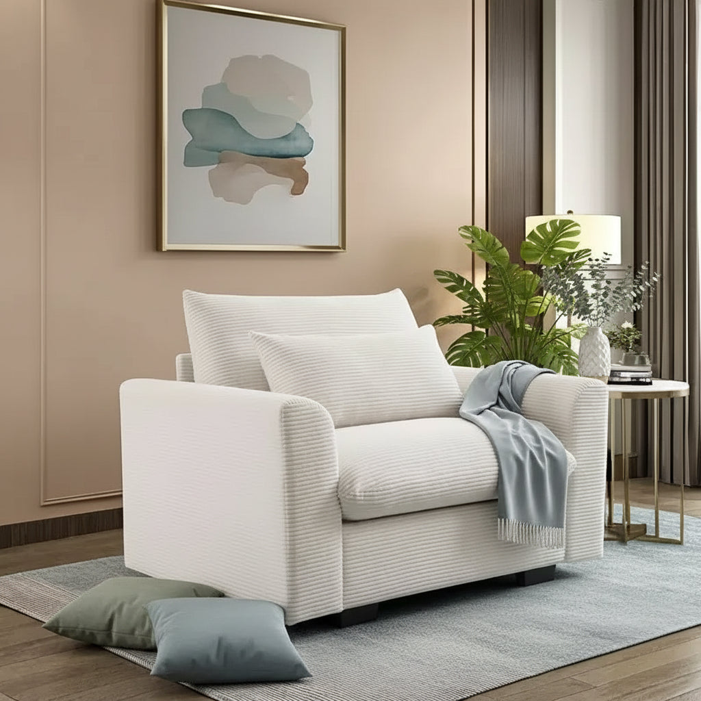 Corduroy 33.8" Deep Seat Single Sofa Accent Chair with Waist Pillow