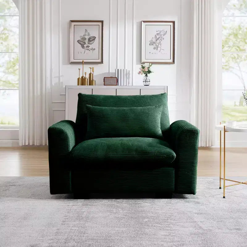 Corduroy 33.8" Deep Seat Single Sofa Accent Chair with Waist Pillow