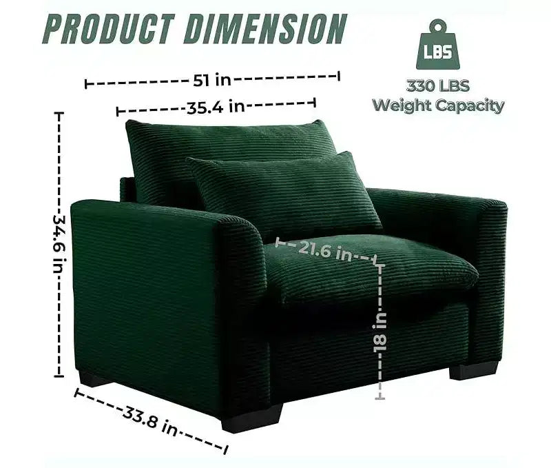 Corduroy 33.8" Deep Seat Single Sofa Accent Chair with Waist Pillow