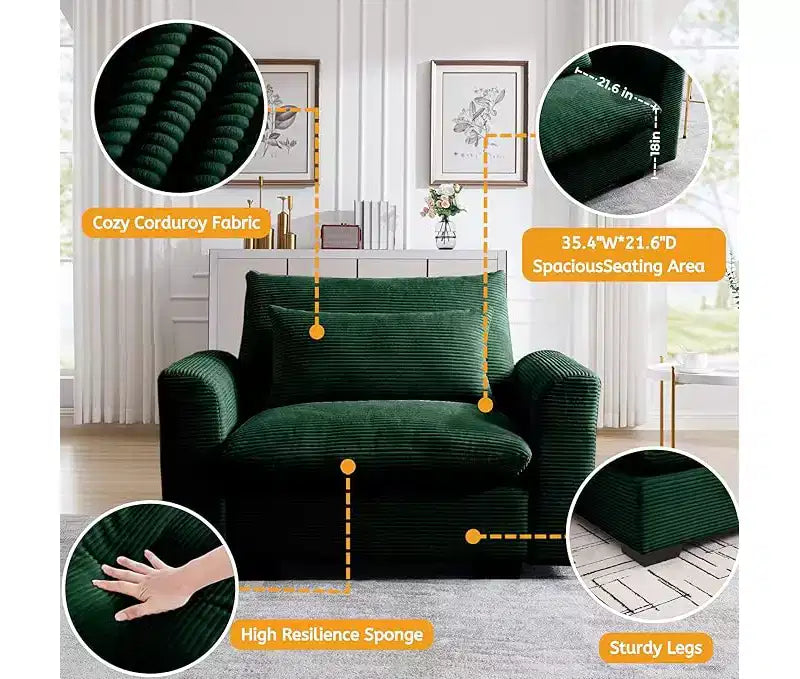 Corduroy 33.8" Deep Seat Single Sofa Accent Chair with Waist Pillow