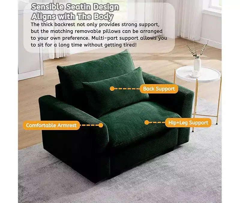 Corduroy 33.8" Deep Seat Single Sofa Accent Chair with Waist Pillow