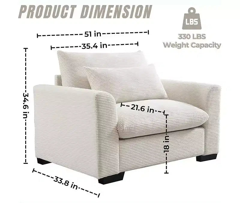 Corduroy 33.8" Deep Seat Single Sofa Accent Chair with Waist Pillow