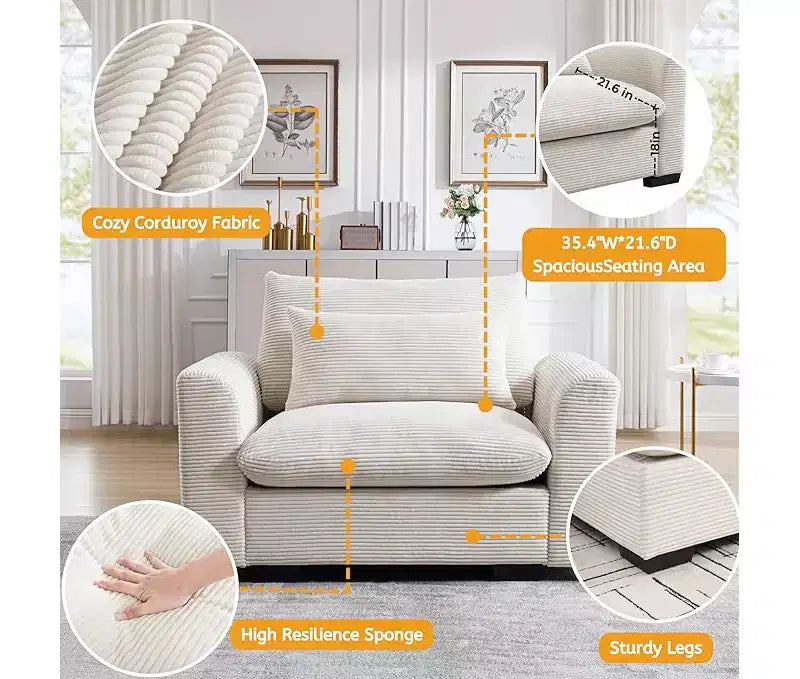 Corduroy 33.8" Deep Seat Single Sofa Accent Chair with Waist Pillow