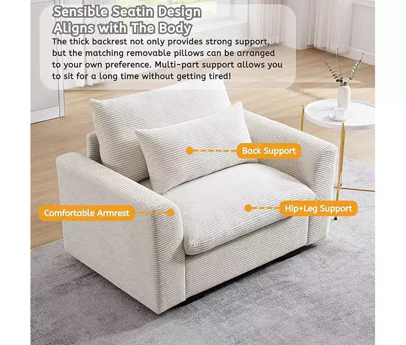 Corduroy 33.8" Deep Seat Single Sofa Accent Chair with Waist Pillow