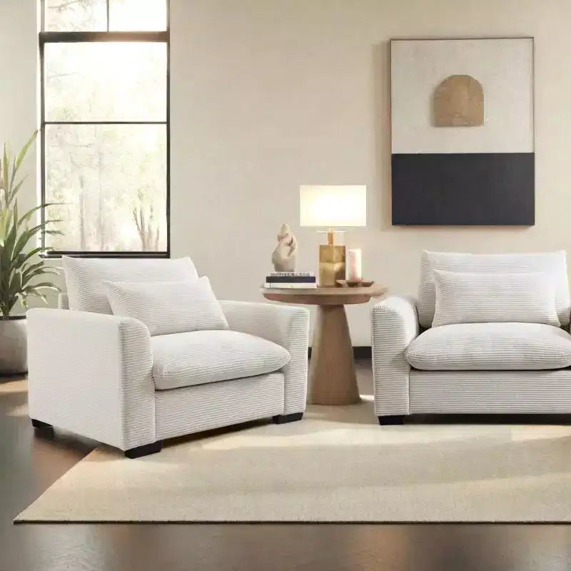 Corduroy 33.8" Deep Seat Single Sofa Accent Chair with Waist Pillow