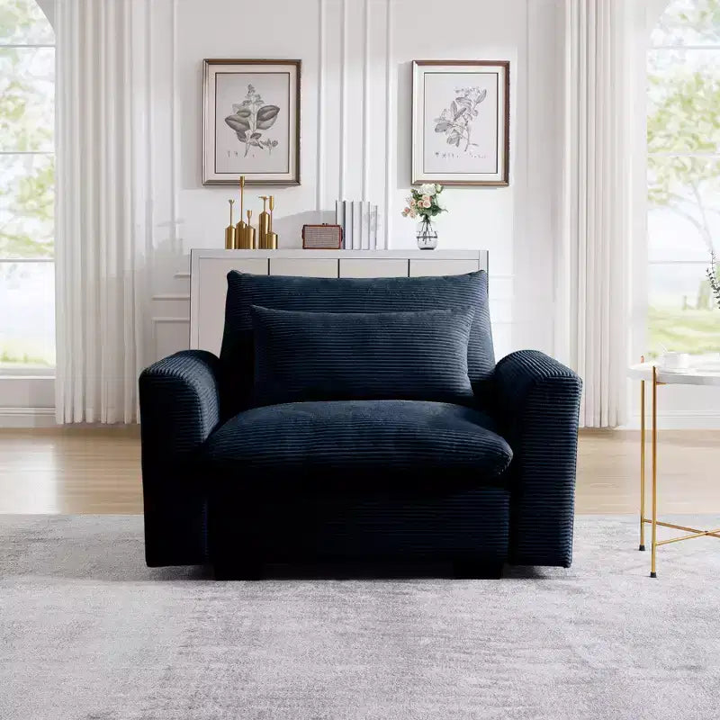 Corduroy 33.8" Deep Seat Single Sofa Accent Chair with Waist Pillow