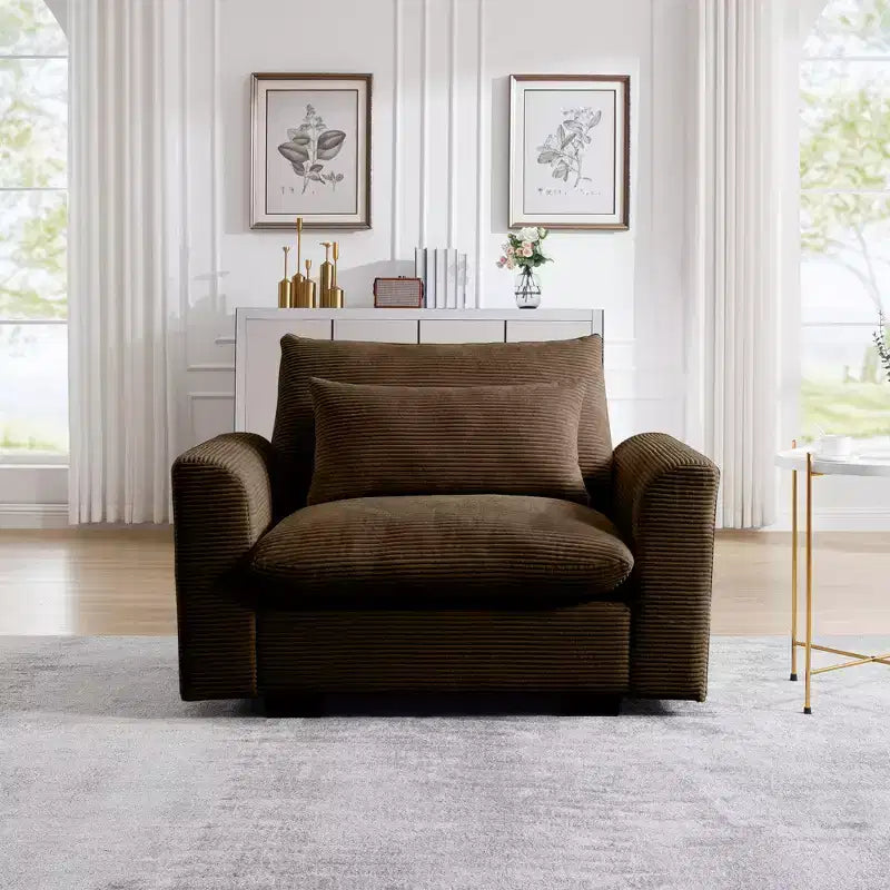 Corduroy 33.8" Deep Seat Single Sofa Accent Chair with Waist Pillow