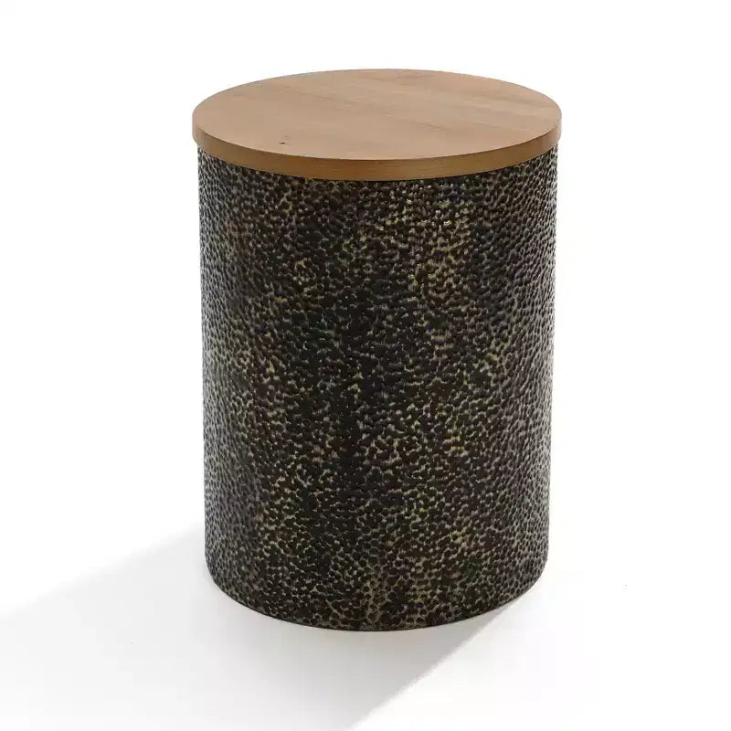 LuxenHome 20.3 Round Side Table, Iron End Table with Wood Top, Black and Gold Hammered, Small Side Table for Living Room, Bedroom, Couch Multicolored