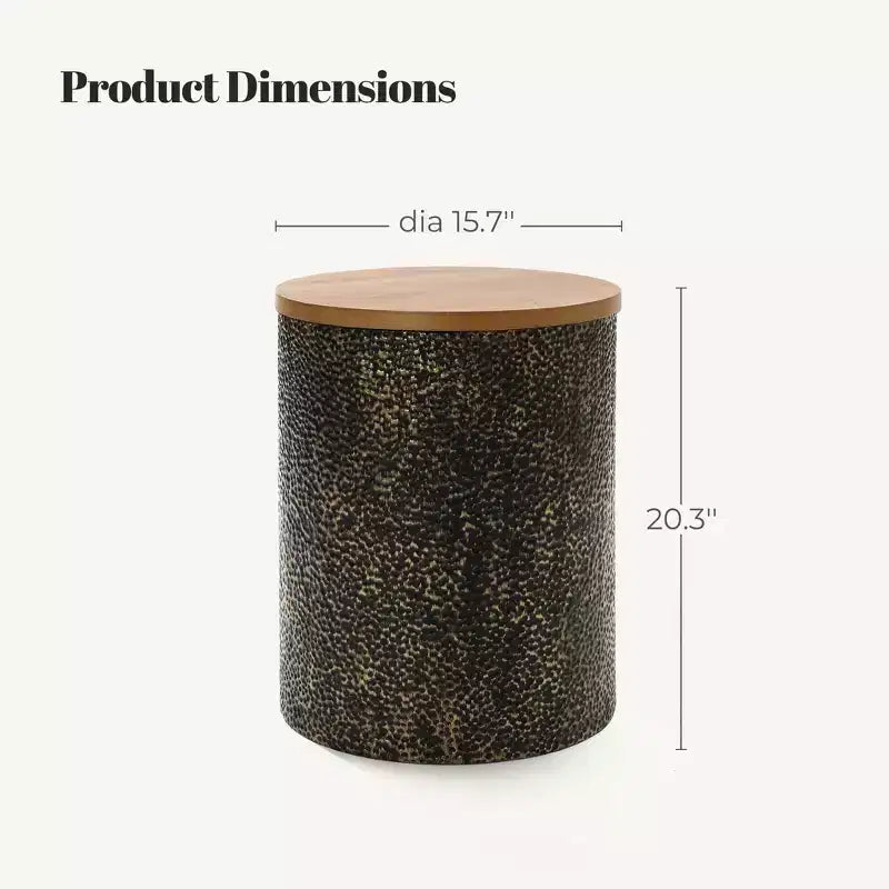20.3" Round Side Table, Iron End Table with Wood Top, Black and Gold Hammered, Small Side Table for Living Room, Bedroom