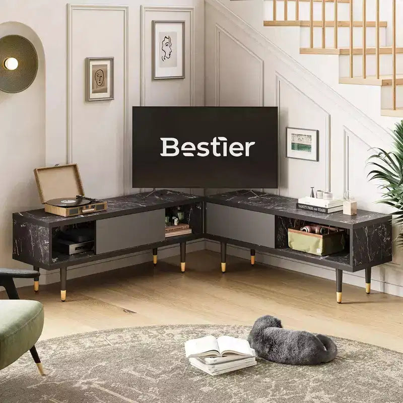 80" Mid Century Modern TV Stand & Coffee Table, 2-in-1 Entertainment Center for TVs up to 85"