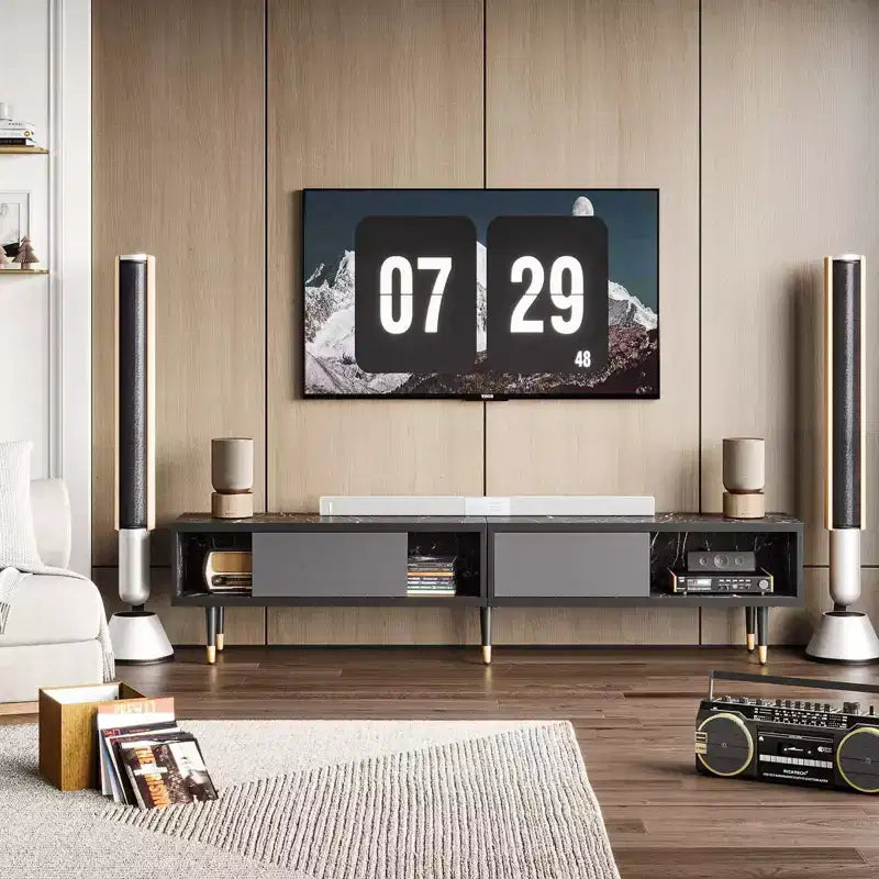 80" Mid Century Modern TV Stand & Coffee Table, 2-in-1 Entertainment Center for TVs up to 85"