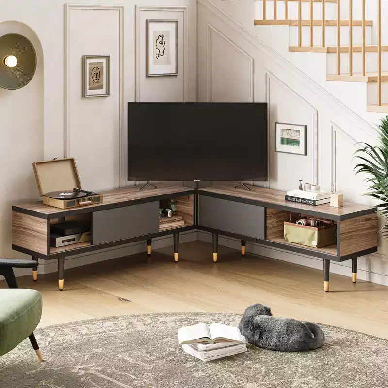 80" Mid Century Modern TV Stand & Coffee Table, 2-in-1 Entertainment Center for TVs up to 85"