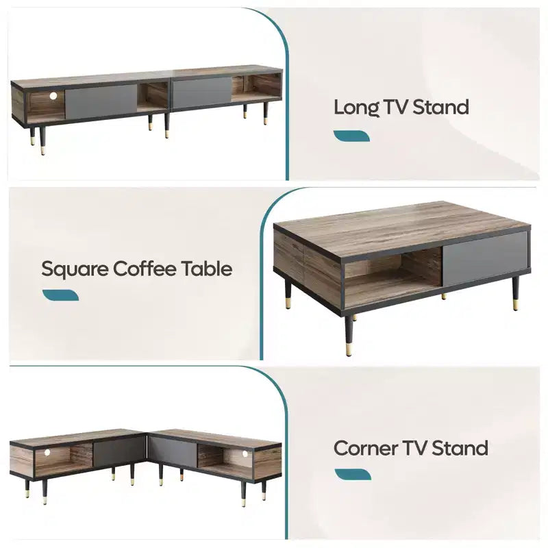80" Mid Century Modern TV Stand & Coffee Table, 2-in-1 Entertainment Center for TVs up to 85"
