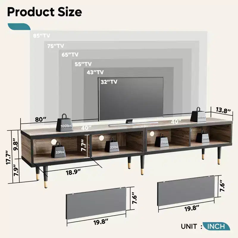 80" Mid Century Modern TV Stand & Coffee Table, 2-in-1 Entertainment Center for TVs up to 85"