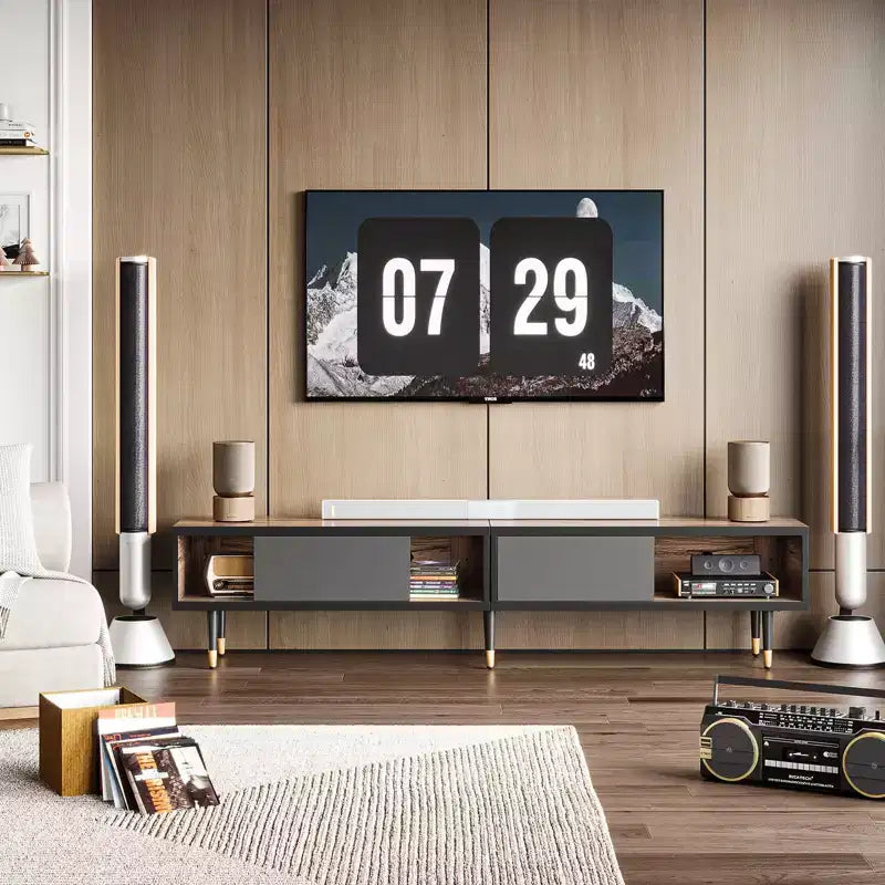 80" Mid Century Modern TV Stand & Coffee Table, 2-in-1 Entertainment Center for TVs up to 85"