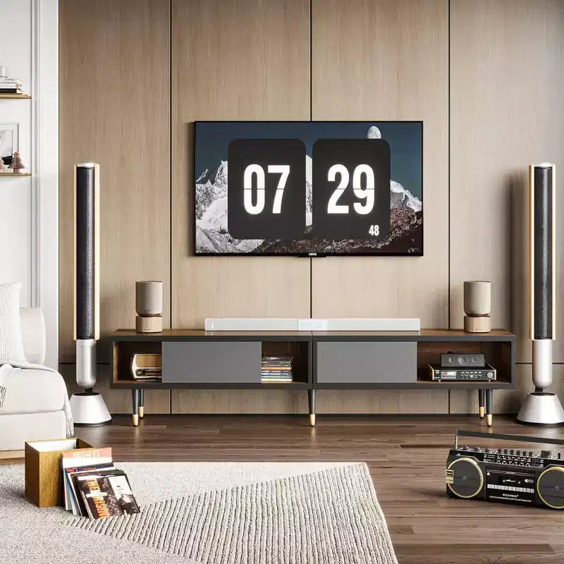 80" Mid Century Modern TV Stand & Coffee Table, 2-in-1 Entertainment Center for TVs up to 85"