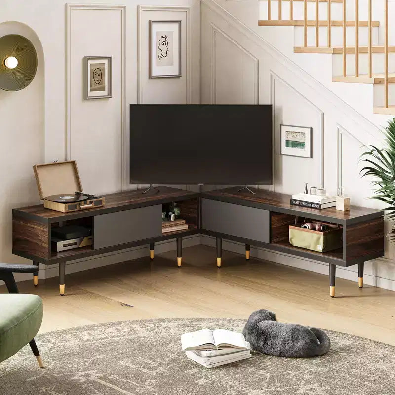 80" Mid Century Modern TV Stand & Coffee Table, 2-in-1 Entertainment Center for TVs up to 85"