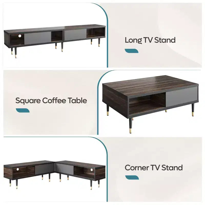 80" Mid Century Modern TV Stand & Coffee Table, 2-in-1 Entertainment Center for TVs up to 85"