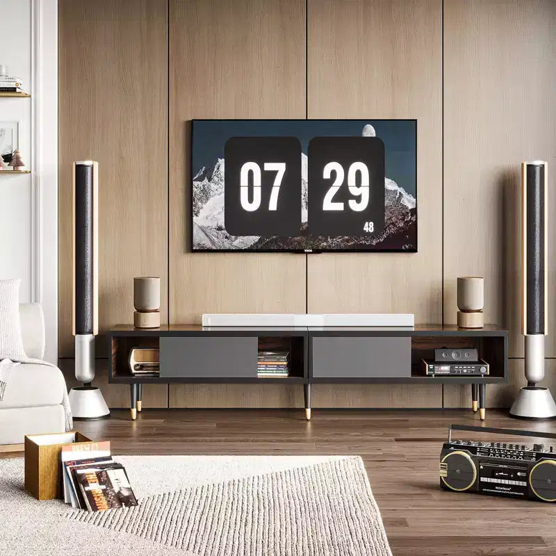 80" Mid Century Modern TV Stand & Coffee Table, 2-in-1 Entertainment Center for TVs up to 85"