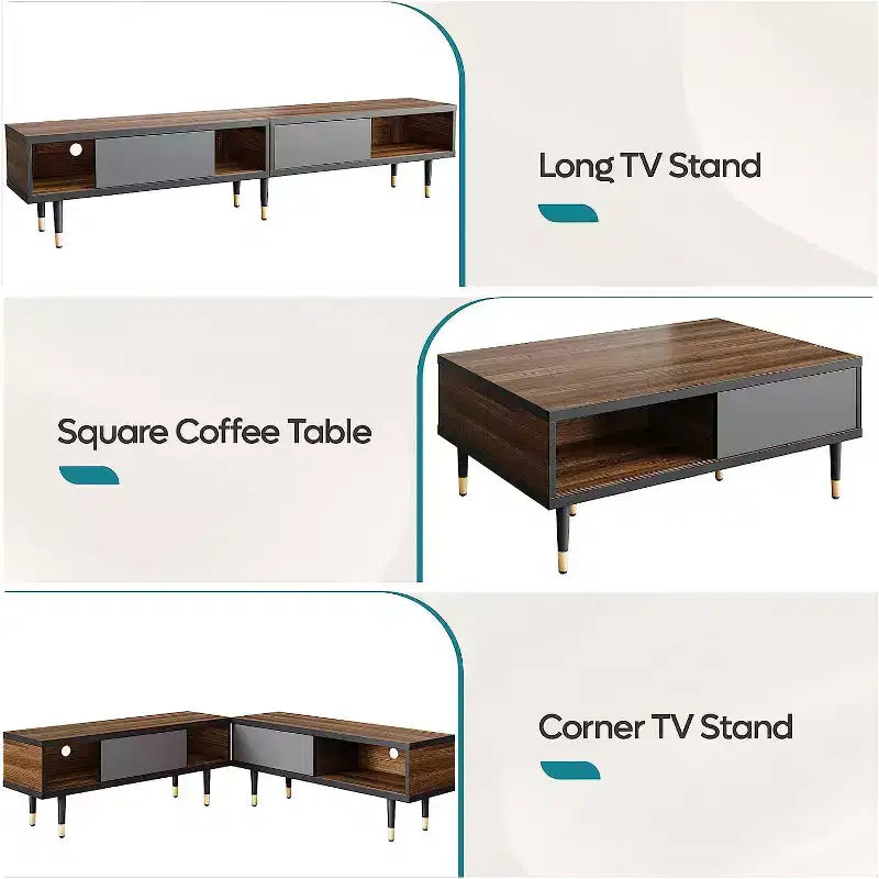 80" Mid Century Modern TV Stand & Coffee Table, 2-in-1 Entertainment Center for TVs up to 85"